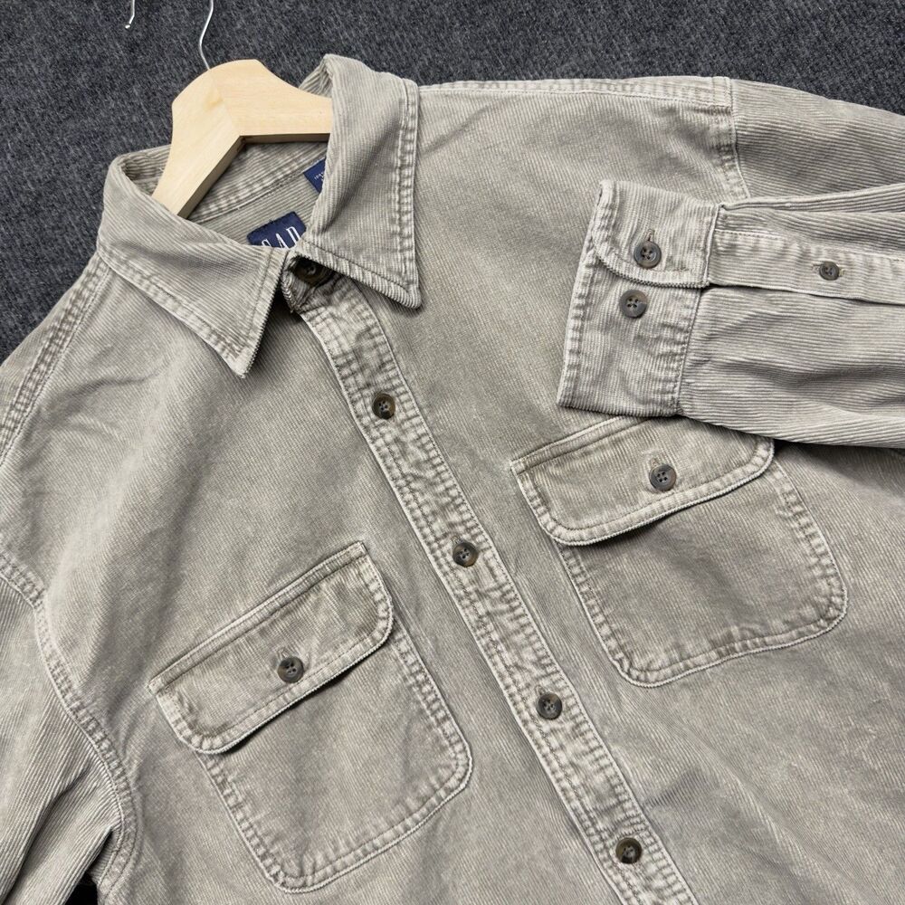 Vintage 90s Gap Corduroy Shacket Overshirt Washed Khaki Green Size Small Heavy